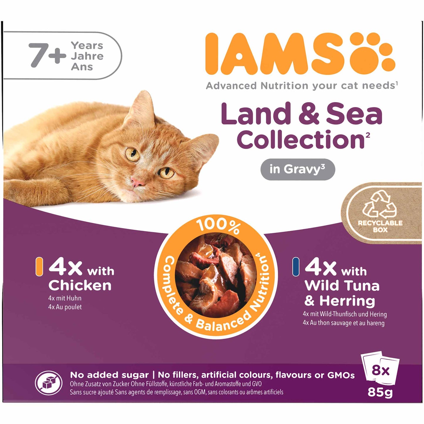 Iams Senior Wet Cat Food in Gravy - Land & Sea Collection - 8x85g Pouches