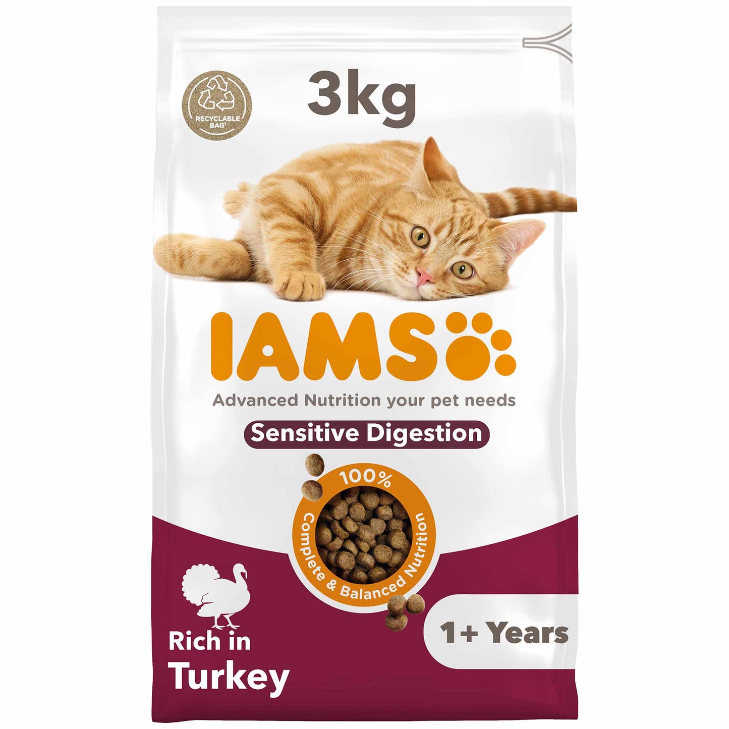 IAMS Sensitive Digestion Adult Dry Cat Food - Turkey