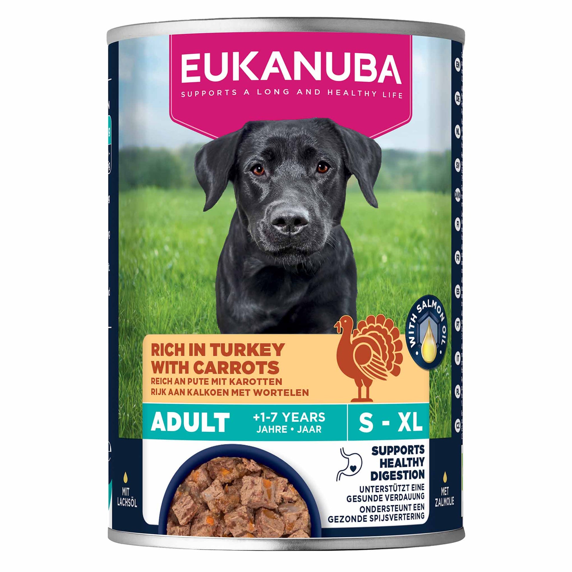 Eukanuba Eukanuba Life Care Carrots Chicken Salmon Turkey Adult Wet Dog Food pet food packaging