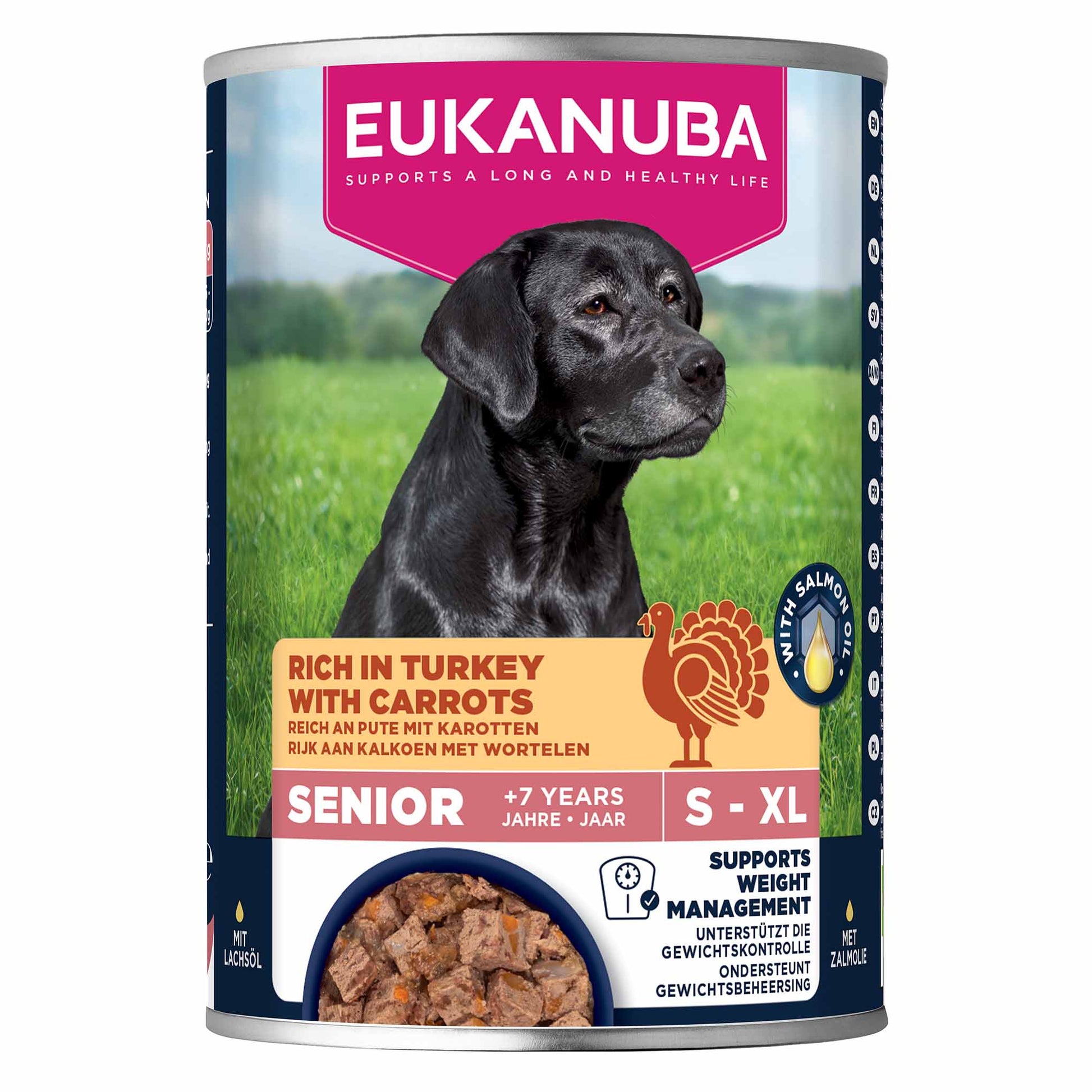 Eukanuba Eukanuba Life Care Carrots Chicken Salmon Turkey Senior Wet Dog Food pet food packaging