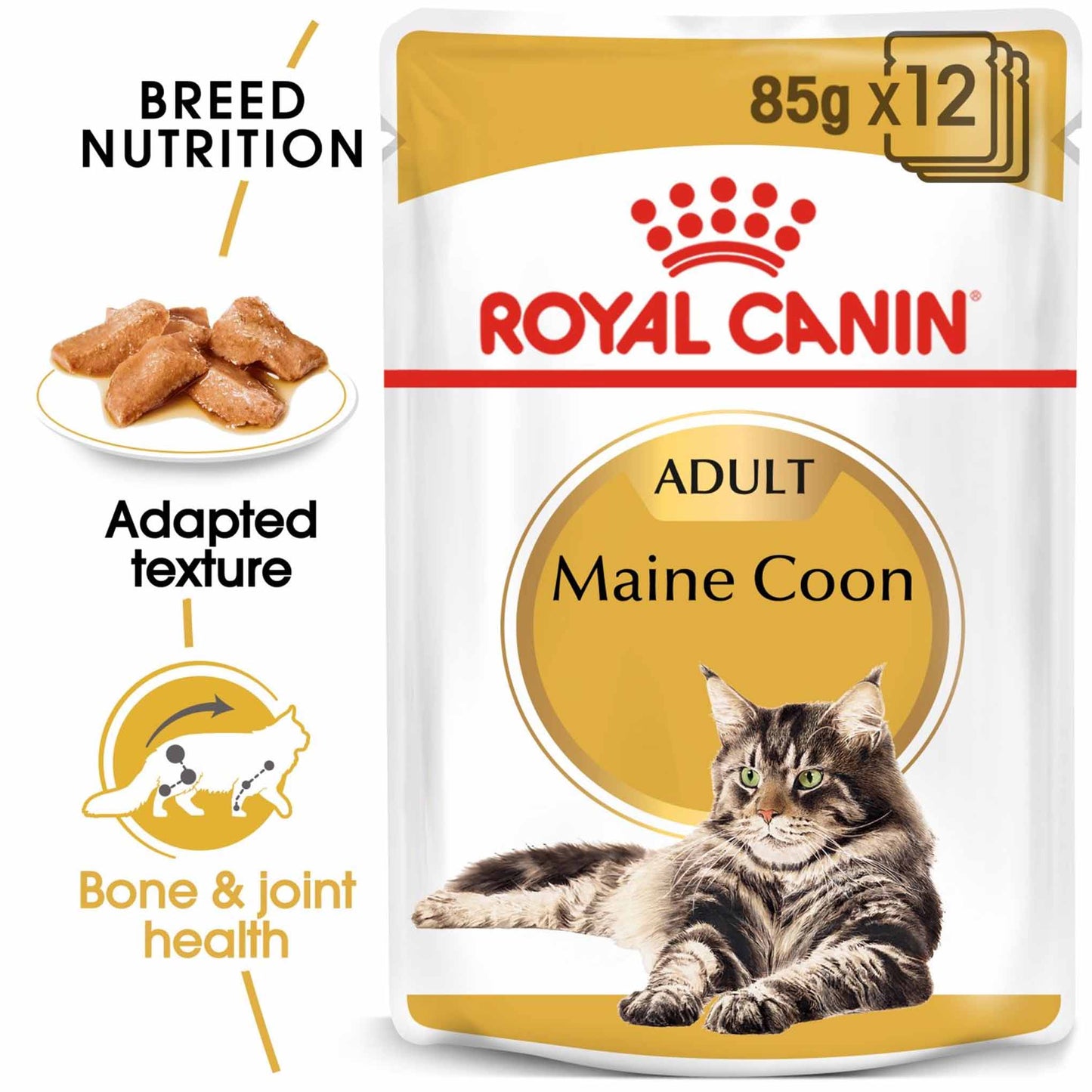 ROYAL CANIN Breed Health Nutrition Maine Coon Adult In Gravy Wet Cat Food - 12x85g Pouches