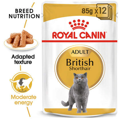 ROYAL CANIN Feline Breed Nutrition British Shorthair Adult Wet Cat Food In Gravy - 12 x 85g Pouch