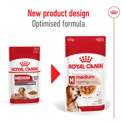 Royal Canin Size Health Nutrition Medium Ageing 7+ Wet Dog Food in Gravy - 10x140g Pouches