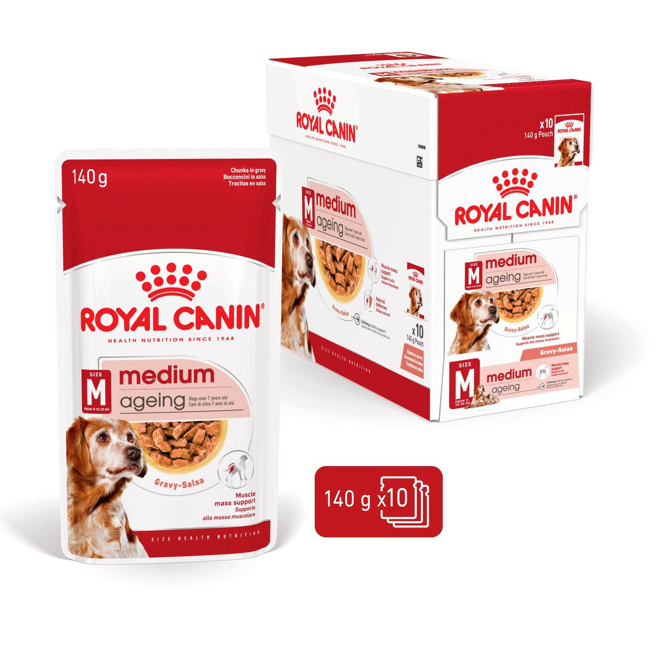 Royal Canin Size Health Nutrition Medium Ageing 7+ Wet Dog Food in Gravy - 10x140g Pouches