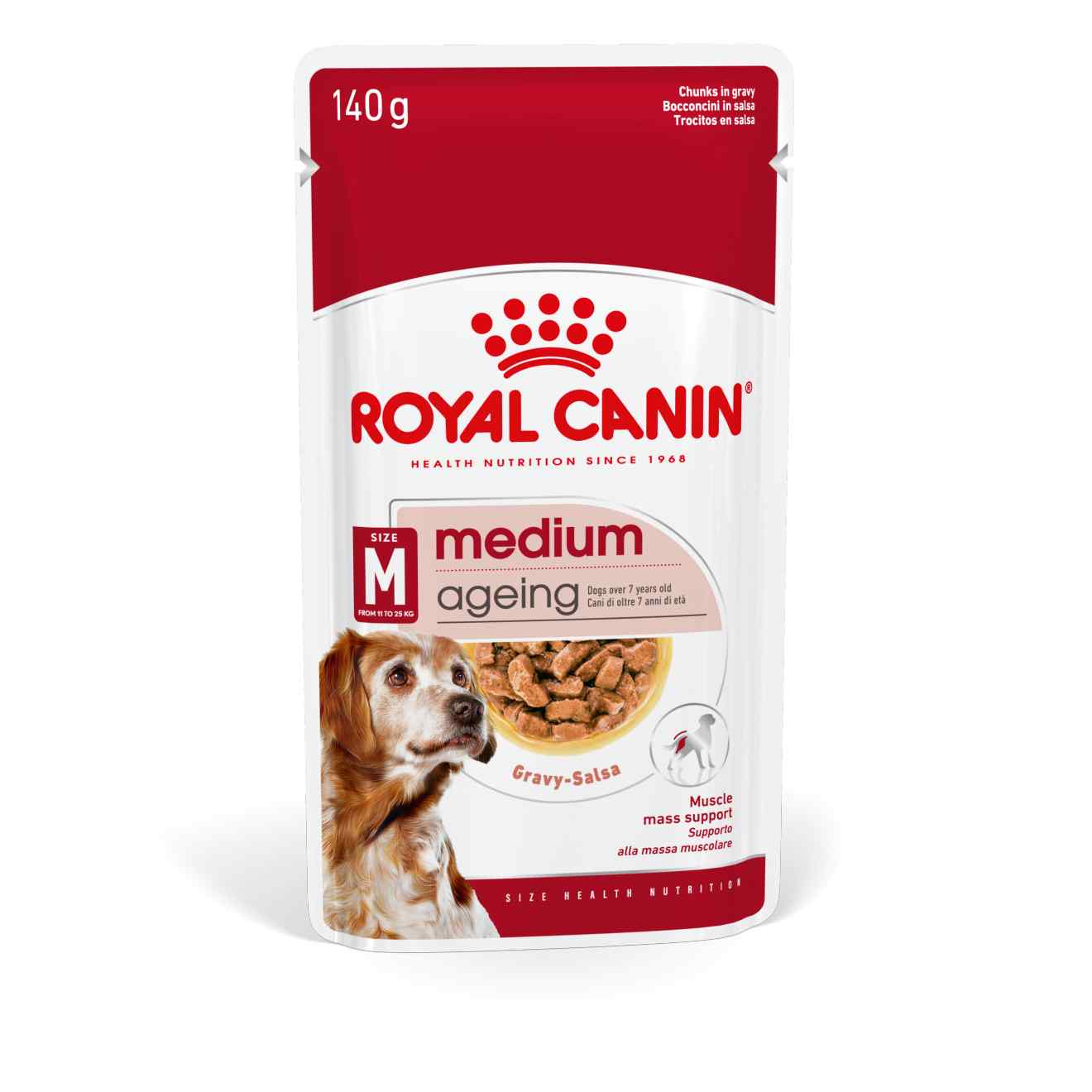 Royal Canin Size Health Nutrition Medium Ageing 7+ Wet Dog Food in Gravy - 10x140g Pouches