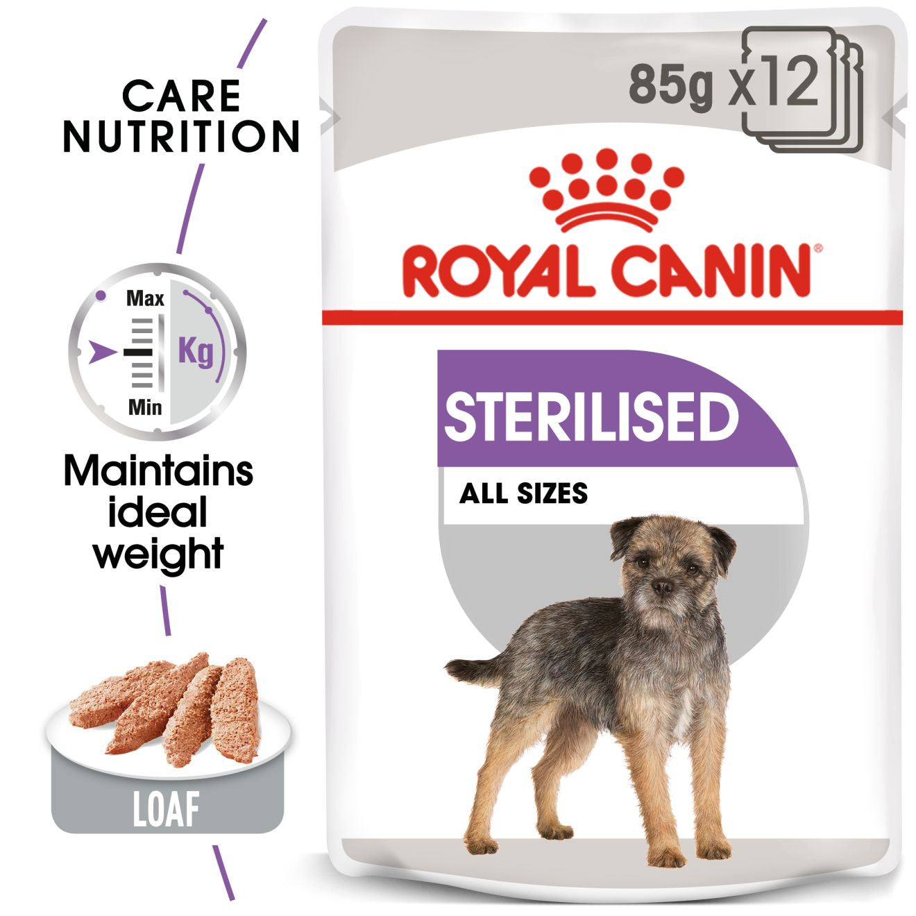 Royal Canin Sterilised Canine Care Adult Wet Dog Food in Loaf - 12x85g Pouches