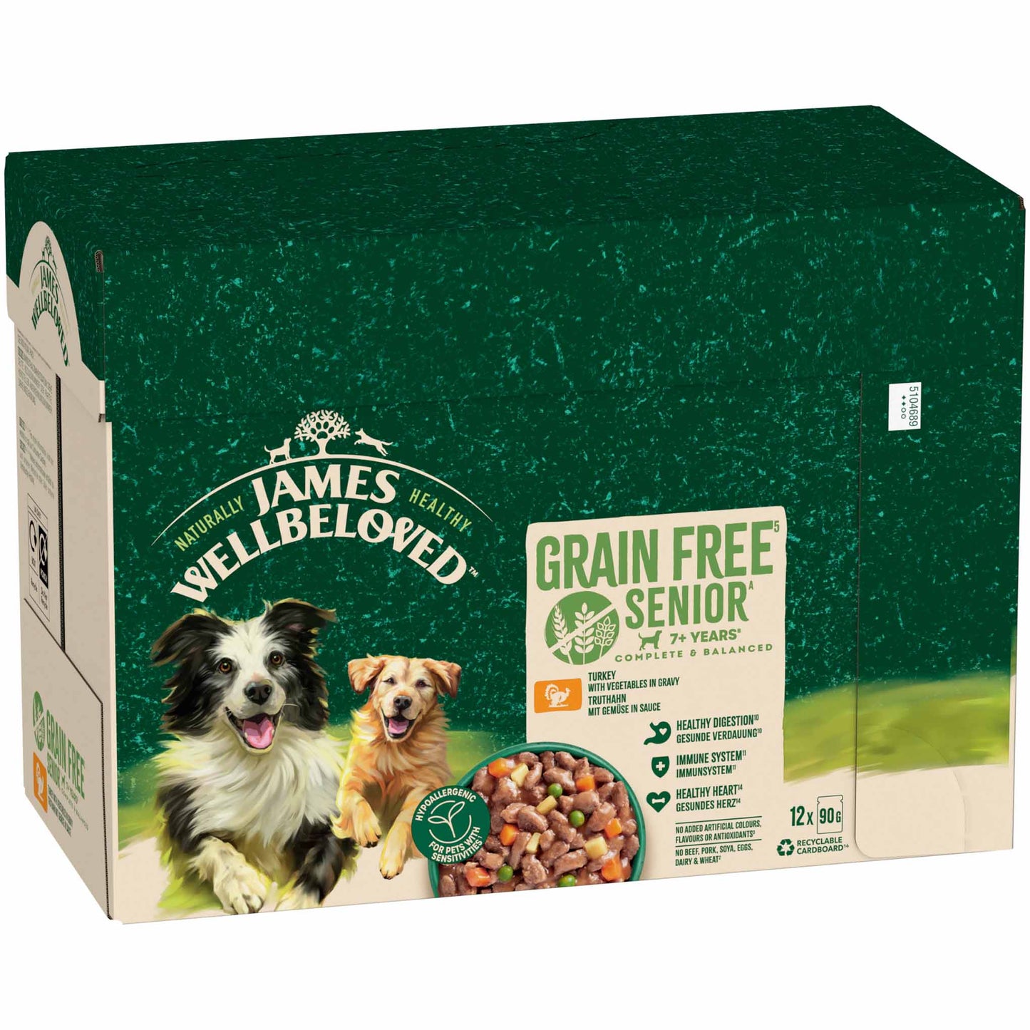James Wellbeloved Grain Free Senior Wet Dog Food in Gravy - Turkey - 12x90g Pouches