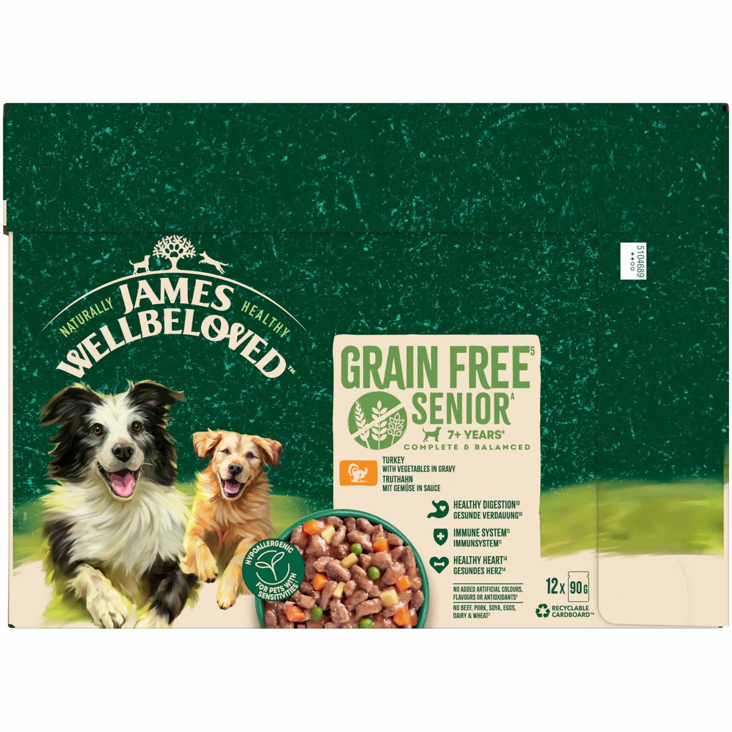 James Wellbeloved Grain Free Senior Wet Dog Food in Gravy - Turkey - 12x90g Pouches