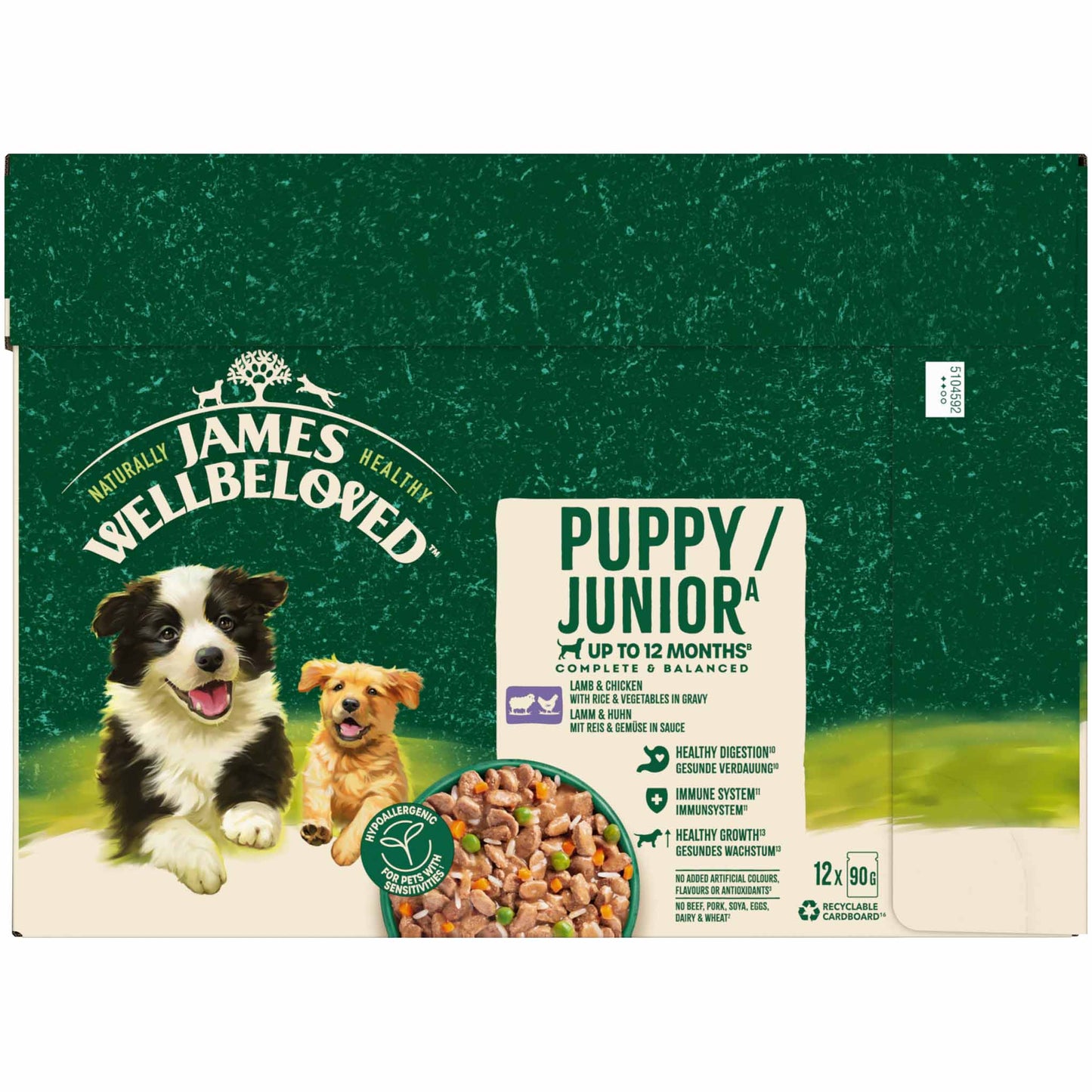 James Wellbeloved Puppy Wet Dog Food in Gravy - Lamb, Chicken & Rice - 12x90g Pouches