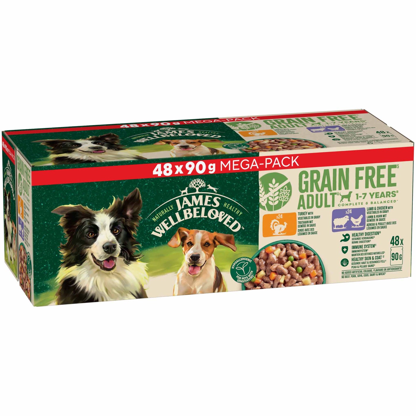 James Wellbeloved Grain Free Adult Wet Dog Food in Gravy - Mixed Selection - 48x90g Pouches