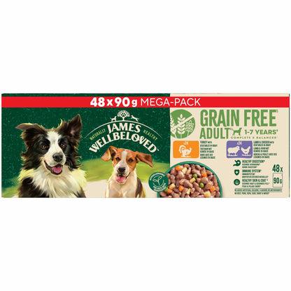 James Wellbeloved Grain Free Adult Wet Dog Food in Gravy - Mixed Selection - 48x90g Pouches