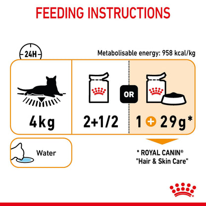 ROYAL CANIN Hair & Skin Care Adult Wet Cat Food In Gravy - 12x85g Pouches