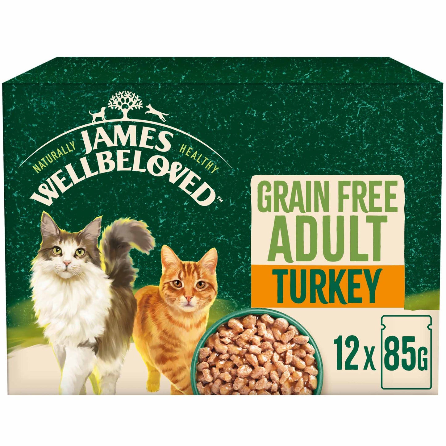 James Wellbeloved Grain Free Adult Wet Cat Food in Gravy - Turkey - 12x85g Pouches