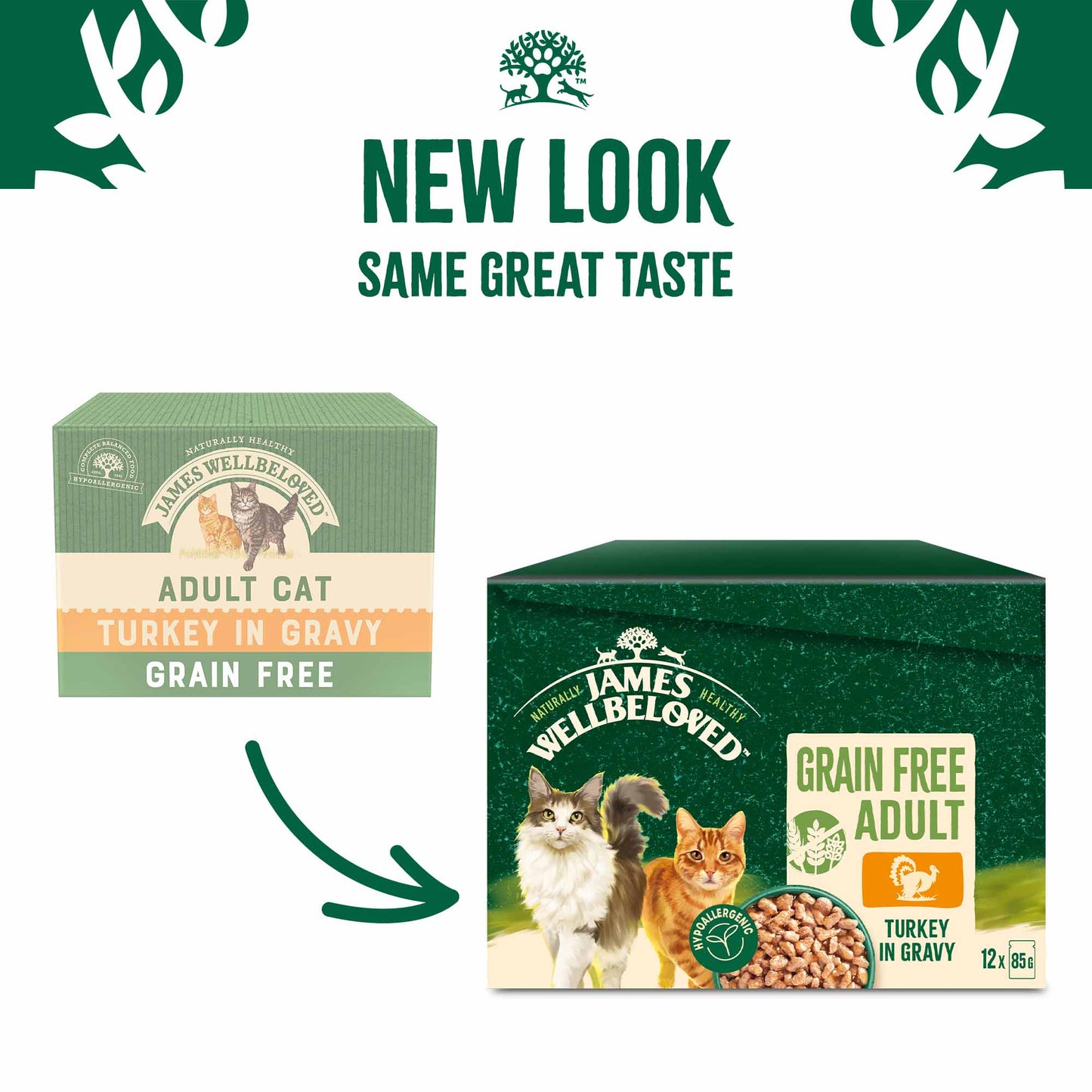 James Wellbeloved Grain Free Adult Wet Cat Food in Gravy - Turkey - 12x85g Pouches