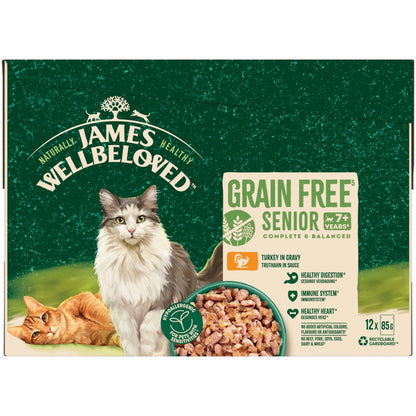 James Wellbeloved Grain Free Senior Wet Cat Food in Gravy - Turkey - 12x85g Pouches