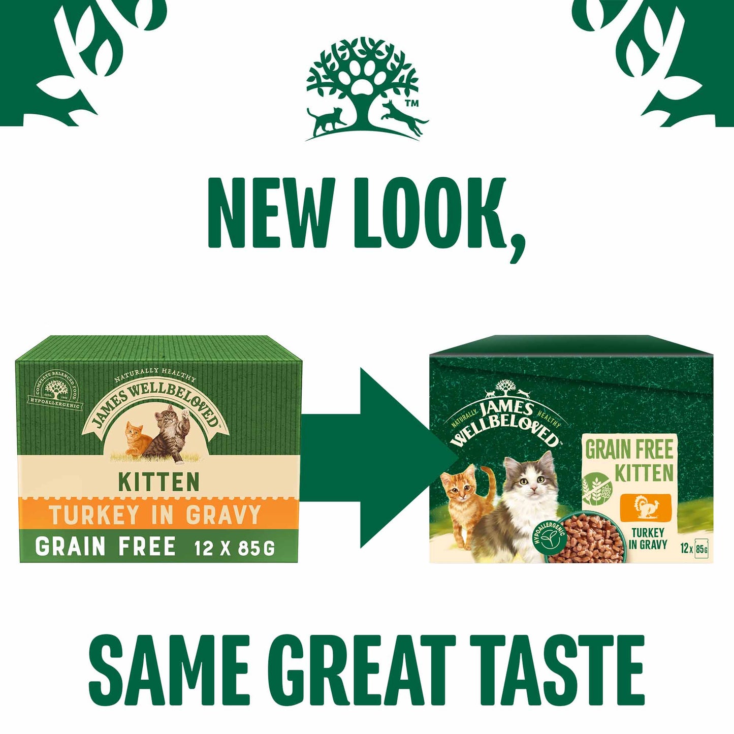 James Wellbeloved Grain Free Kitten Wet Cat Food in Gravy - Turkey - 12x85g Pouches