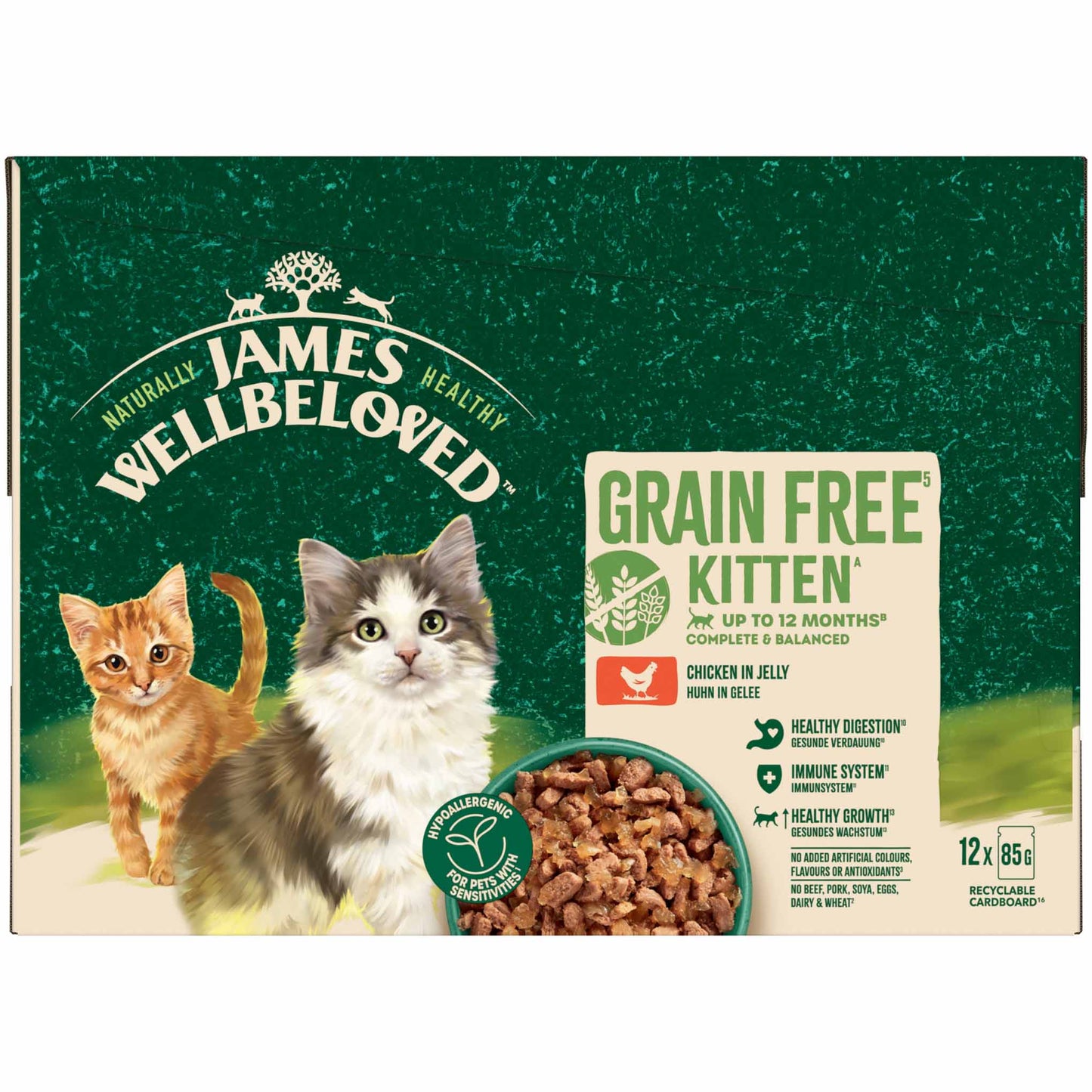 James Wellbeloved Grain Free Kitten Wet Cat Food in Gravy - Turkey - 12x85g Pouches