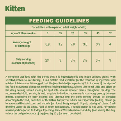 James Wellbeloved Grain Free Kitten Wet Cat Food in Gravy - Turkey - 12x85g Pouches