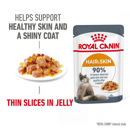 ROYAL CANIN Hair & Skin Care Adult Wet Cat Food In Jelly - 12x85g Pouches