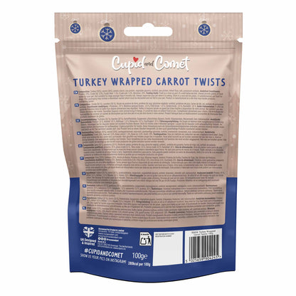 Rosewood Cupid & Comet Turkey Wrapped Carrot Twists Dog Treats - 100g