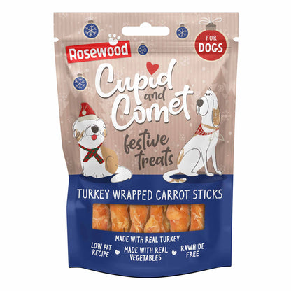 Rosewood Cupid & Comet Turkey Wrapped Carrot Twists Dog Treats - 100g