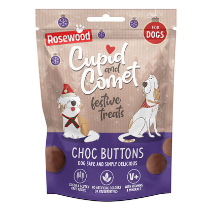 Rosewood Cupid & Comet Festive Choc Buttons Treats for Dogs - 150g