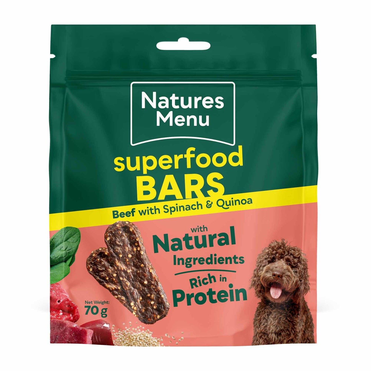 Natures Menu Superfood Bars for Adult Dogs - Beef with Spinach & Quinoa - 70g