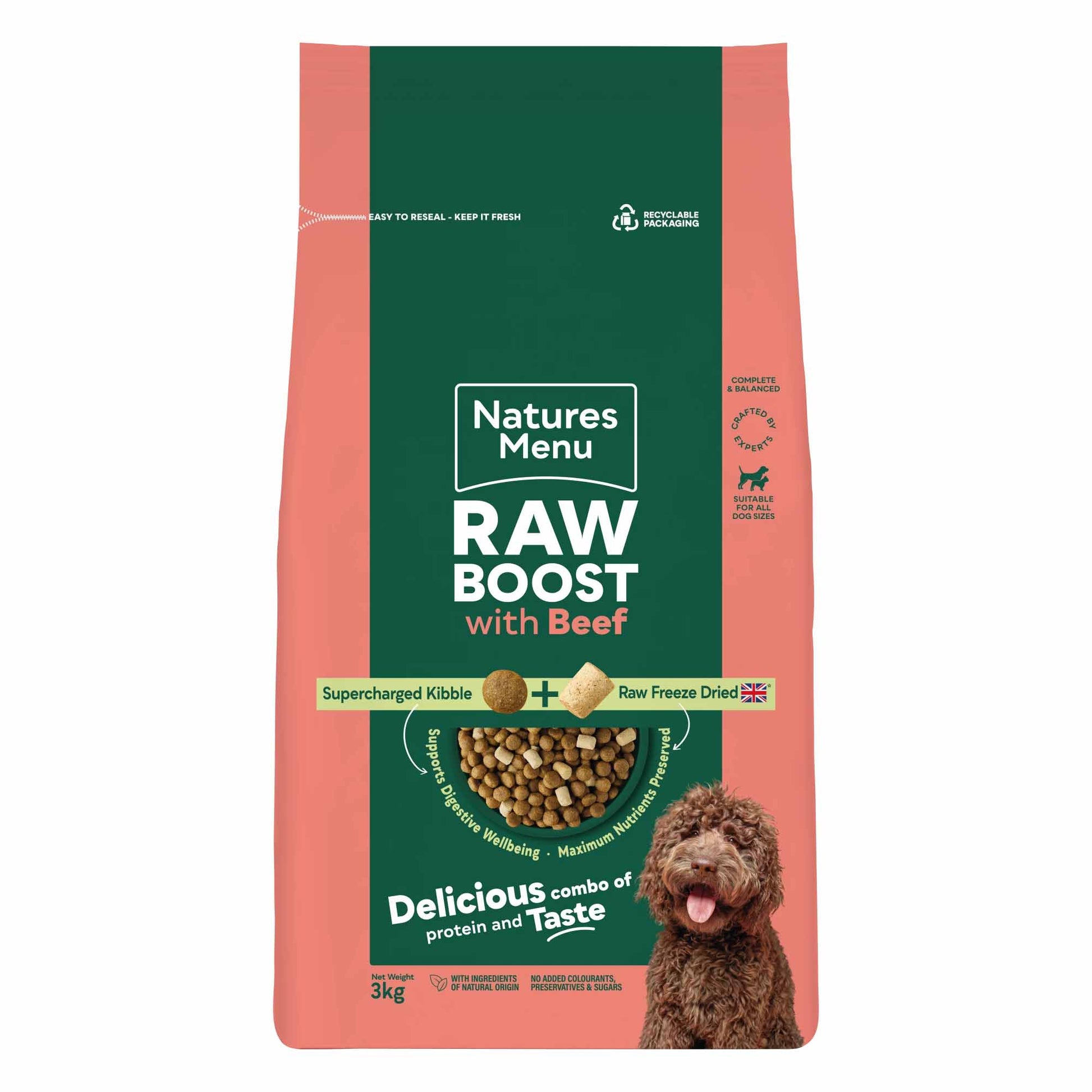 Natures menu Natures Menu Raw Boost Beef Chicken Pork Adult Dry Dog Food pet food packaging
