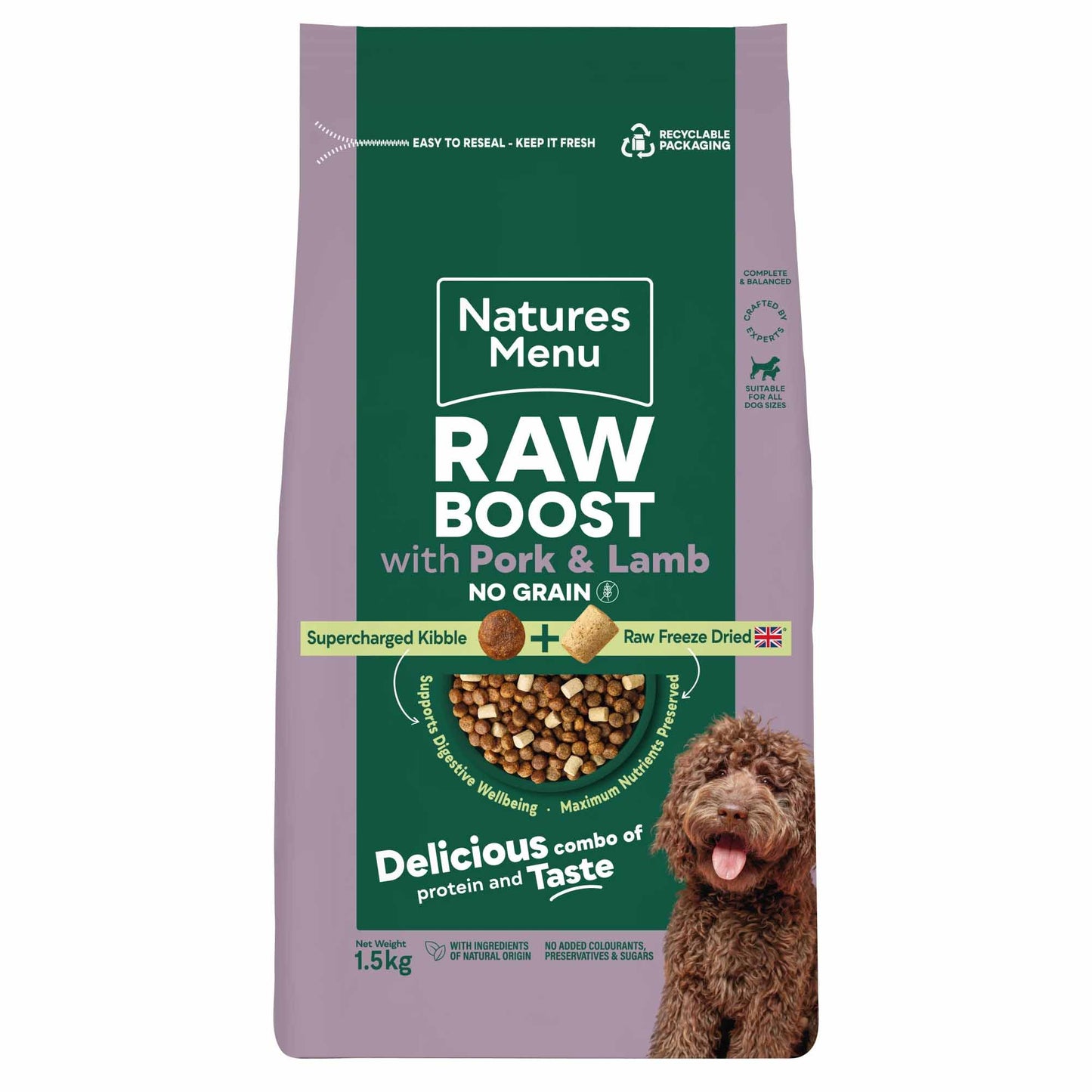 Natures Menu Raw Boost No Grain Adult Dog Dry Food - Pork & Lamb