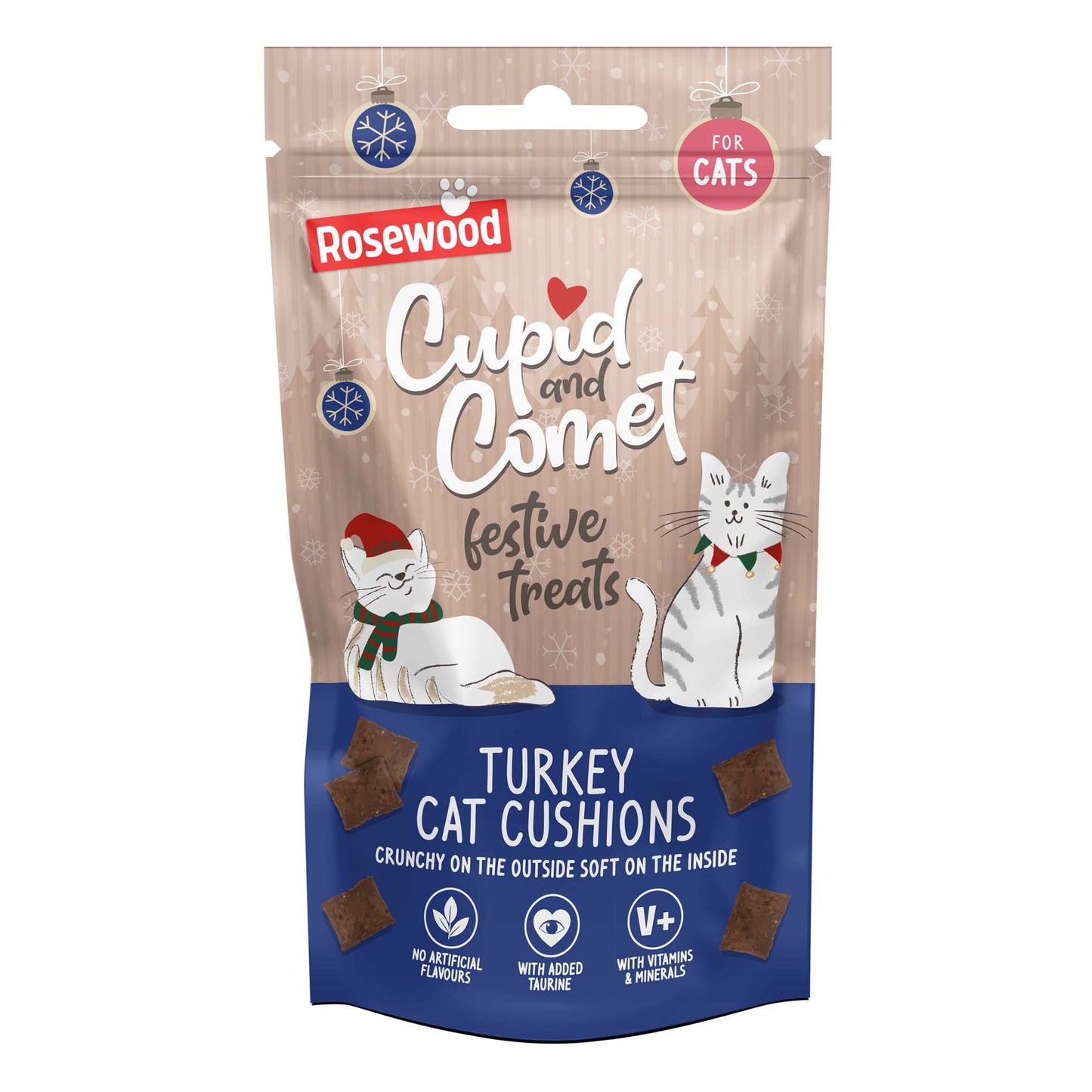 Rosewood Cupid & Comet Turkey Cat Cushions Festive Treats - 60g