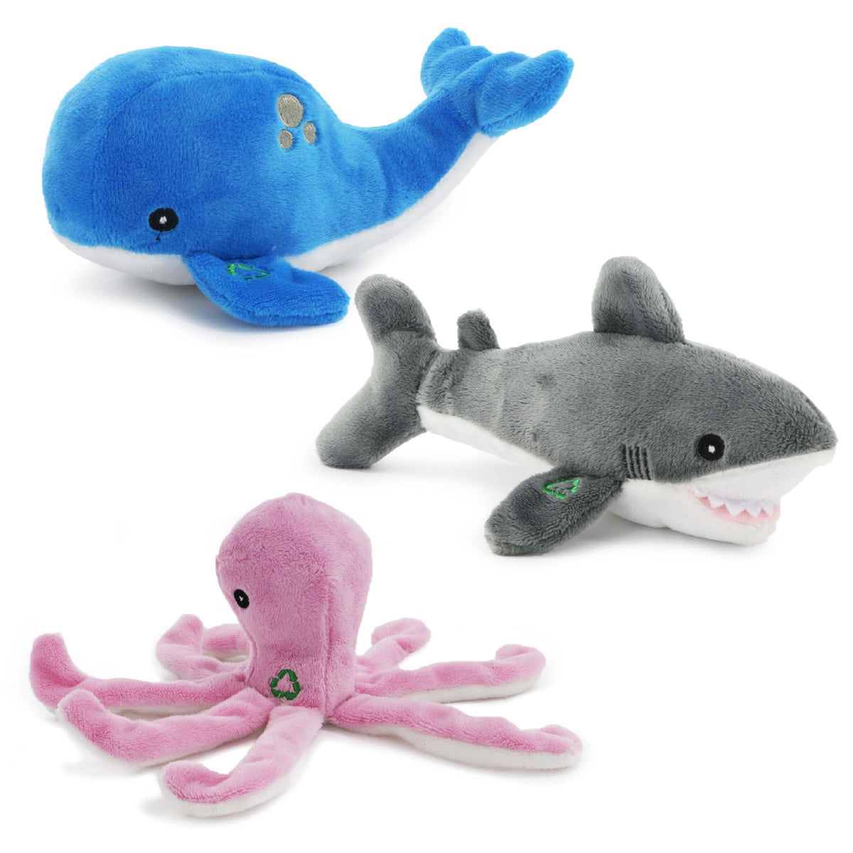 Made From Recycled Material Soft Dog Toy - Mini Shark, Octopus & Oshi