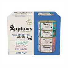 Applaws Adult Wet Cat Food in Broth - Fish Selection - 12x70g Cans