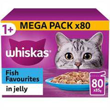 WHISKAS 1+ Adult Wet Cat Food in Jelly - Fish Favourites - 80x85g Pouches