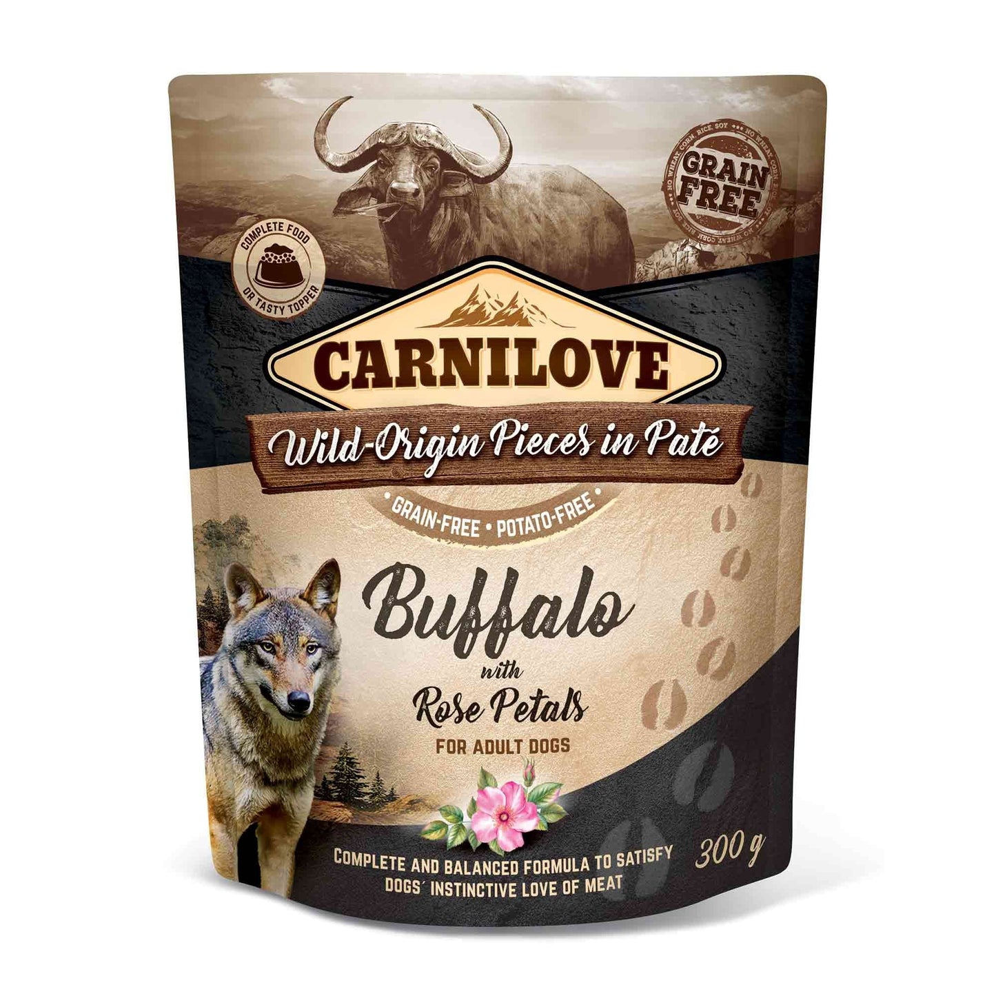 Carnilove Grain Free Adult Wet Dog Food - Buffalo with Rose Petals - 12x300g Pouches
