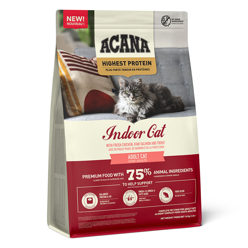 Acana Acana Highest Protein Indoor Chicken Herring Salmon Trout Turkey Adult Dry Cat Food pet food packaging