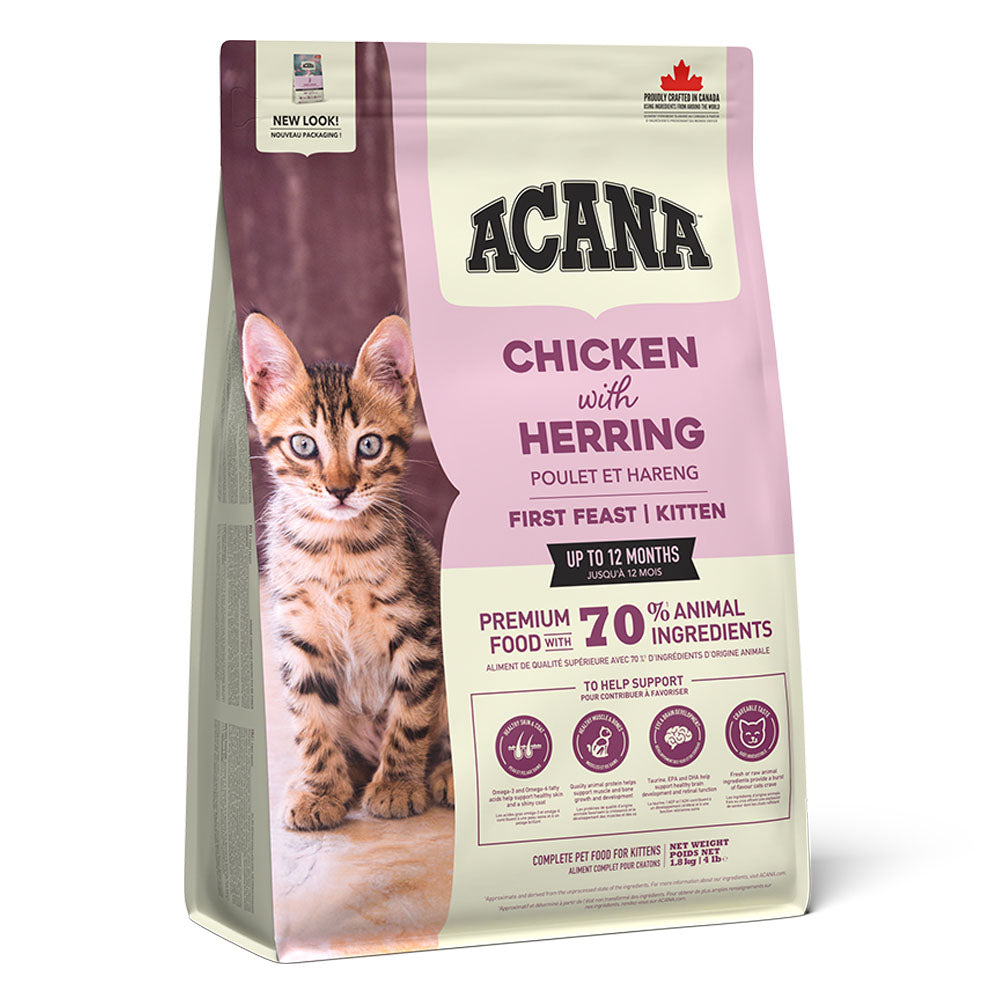 Acana Acana First Feast Chicken Herring Turkey Kitten Dry Cat Food pet food packaging