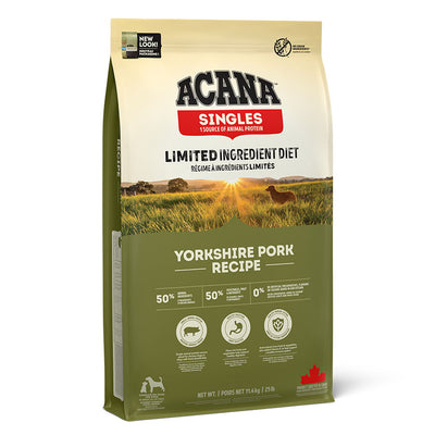 Acana Acana Singles Yorkshire Grain Free Pork Adult pet food packaging
