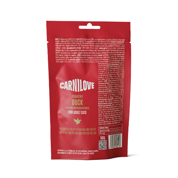 Carnilove Adult Crunchy Cat Treats - Duck with Raspberries - 50g