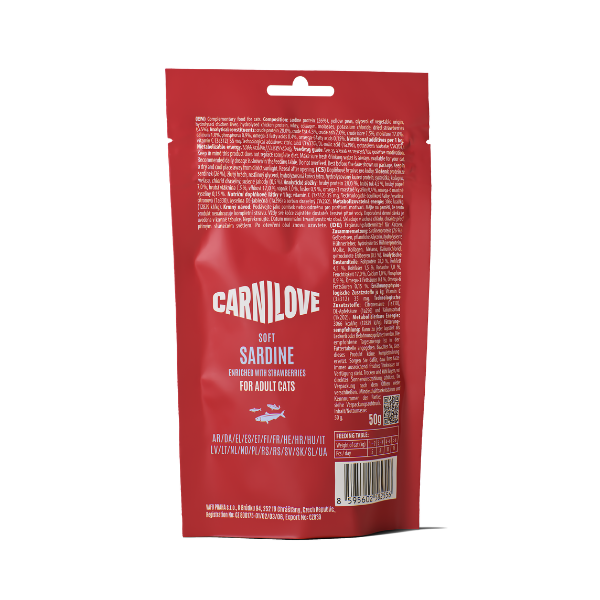 Carnilove Adult Soft Cat Treats - Sardines with Strawberries - 50g