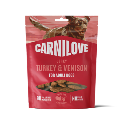 Carnilove Adult Jerky Dog Treats - Turkey & Venison Fillets - 100g