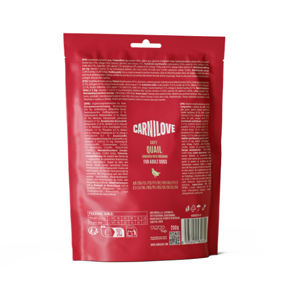 Carnilove Grain Free Semi Moist Soft Dog Treats - Quail with Oregano - 200g