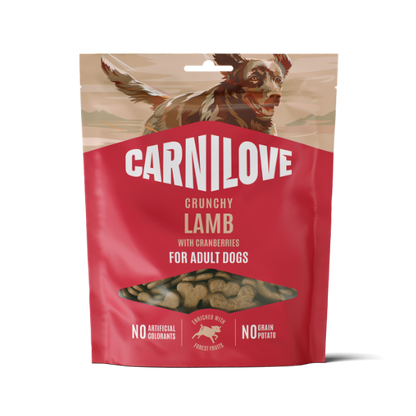 Carnilove Sensitive Grain Free Crunchy Dog Treats  - Lamb with Cranberries - 200g