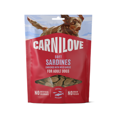 Carnilove Carnilove Grain Free Semi Moist Soft Garlic Chicken Liver Sardine pet food packaging