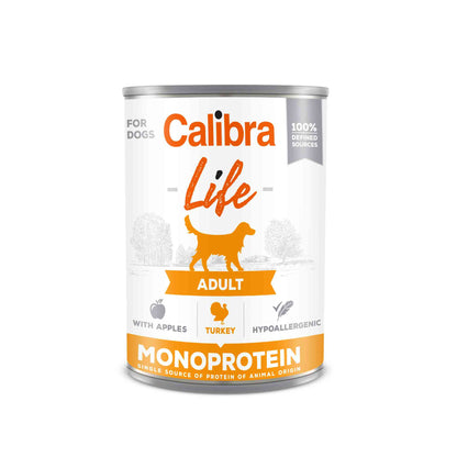 Calibra Life Adult Wet Dog Food - Turkey with Apples - 6 x 400g Cans