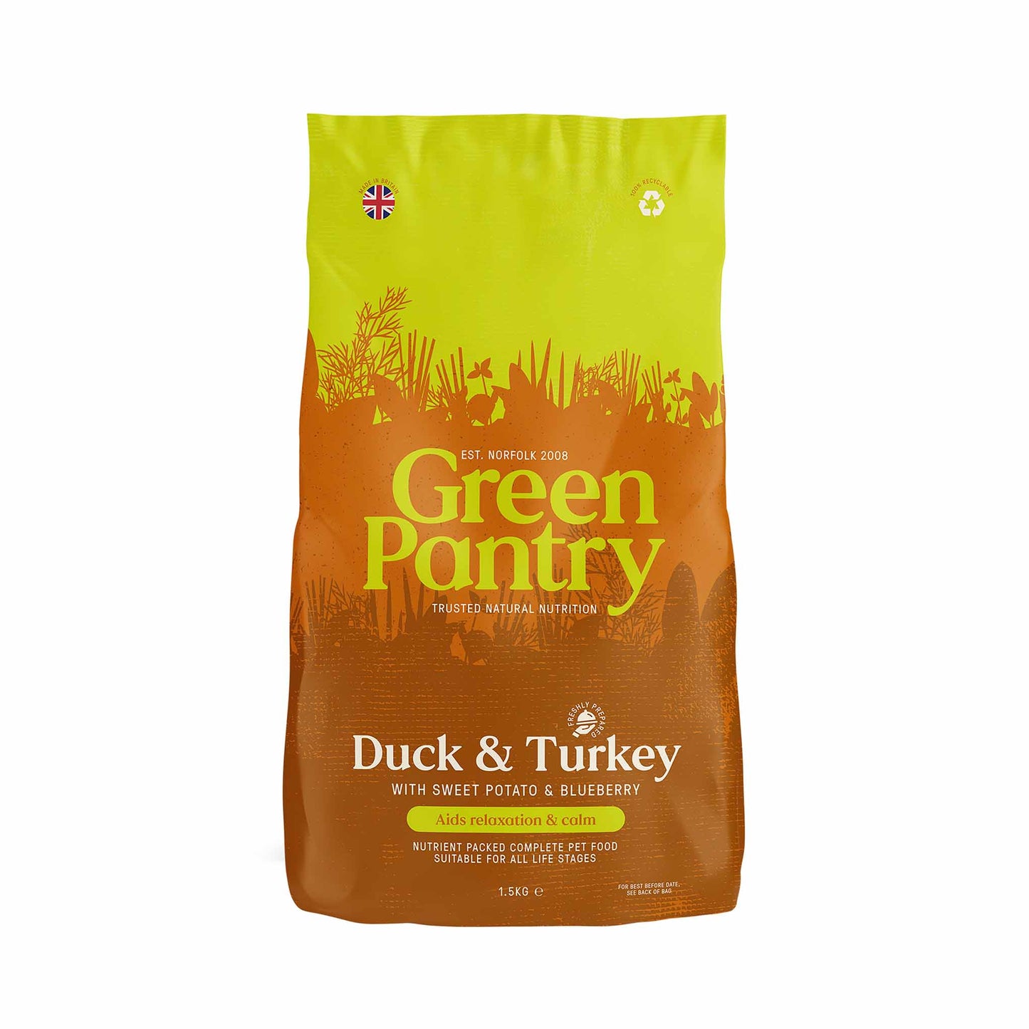 Green Pantry Calm & Relax Dry Dog Food - Duck & Turkey with Sweet Potato & Blueberry
