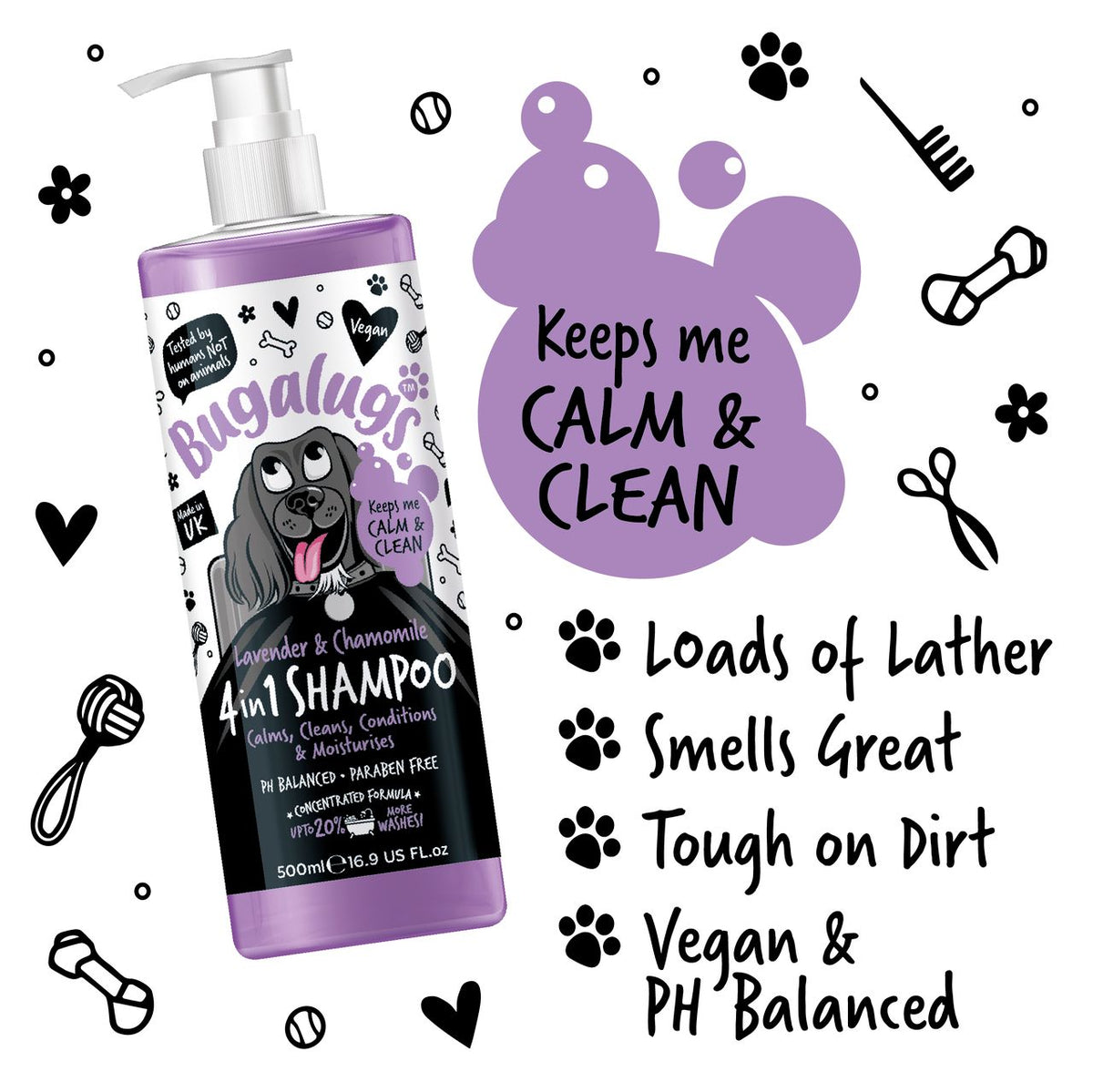 Bugalugs 4-in-1 Lavender & Chamomile Dog Shampoo