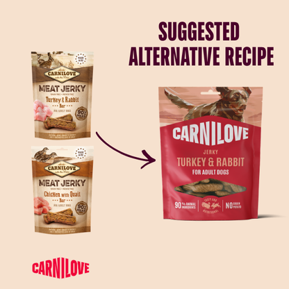 Carnilove Adult Jerky Dog Treats - Turkey & Rabbit Fillets - 100g