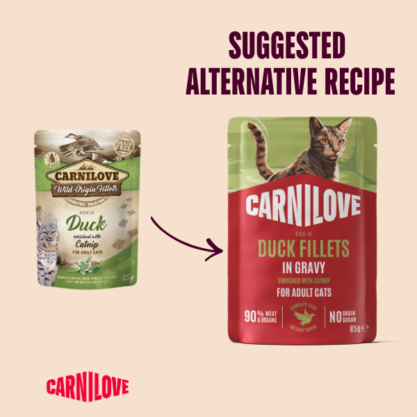 Carnilove Adult Wet Cat Food Pouches - Duck with Catnip in Gravy - 24x85g