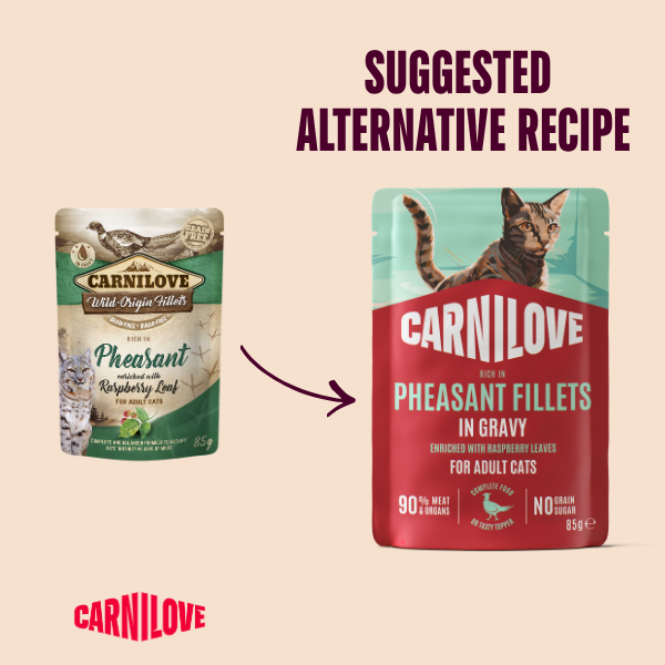 Carnilove Adult Wet Cat Food Pouches - Pheasant with Raspberry Leaves in Gravy - 24x85g Pouches