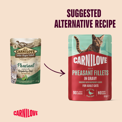 Carnilove Adult Wet Cat Food Pouches - Pheasant with Raspberry Leaves in Gravy - 24x85g Pouches